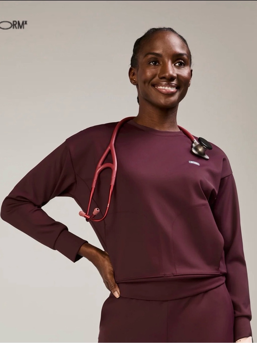Figs Form X Women's Burgundy Crewneck Pullover Sweatshirt Top Only L